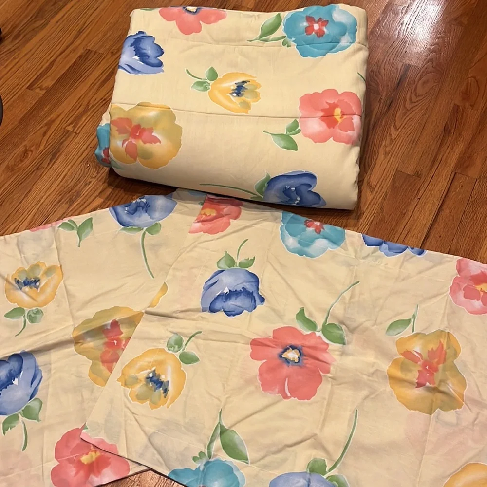 Watercolor Floral Comforter, Shams and Bedskirt.